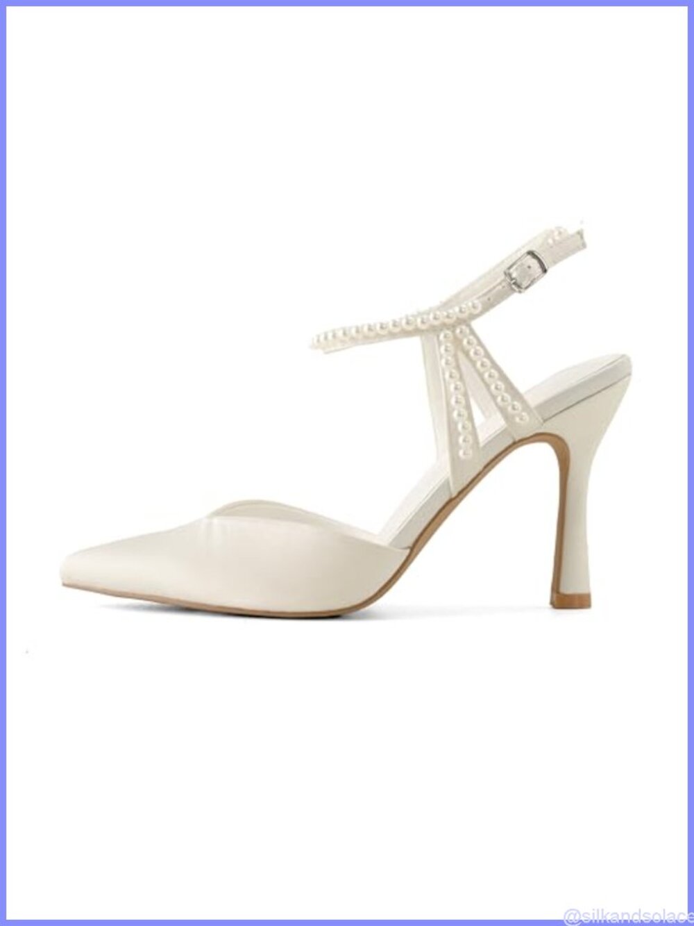 Pearl Pumps Pointed Toe Ankle Strap Stiletto Heels Faux Leather Dressy - Picture 4 of 6